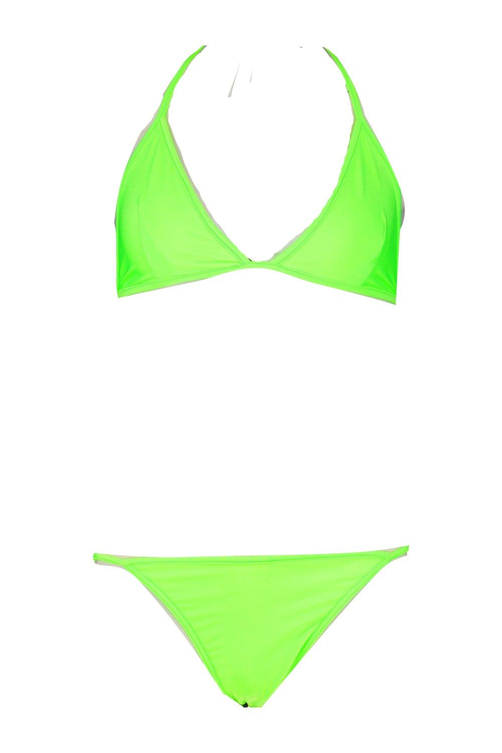 Meiliwanju Women's Shirred Triangle Bikini Top Low Rise Bottom Double Strap V Neck Bathing Suits 2 Piece Swimsuits Bikini Set, Size: Small, Green