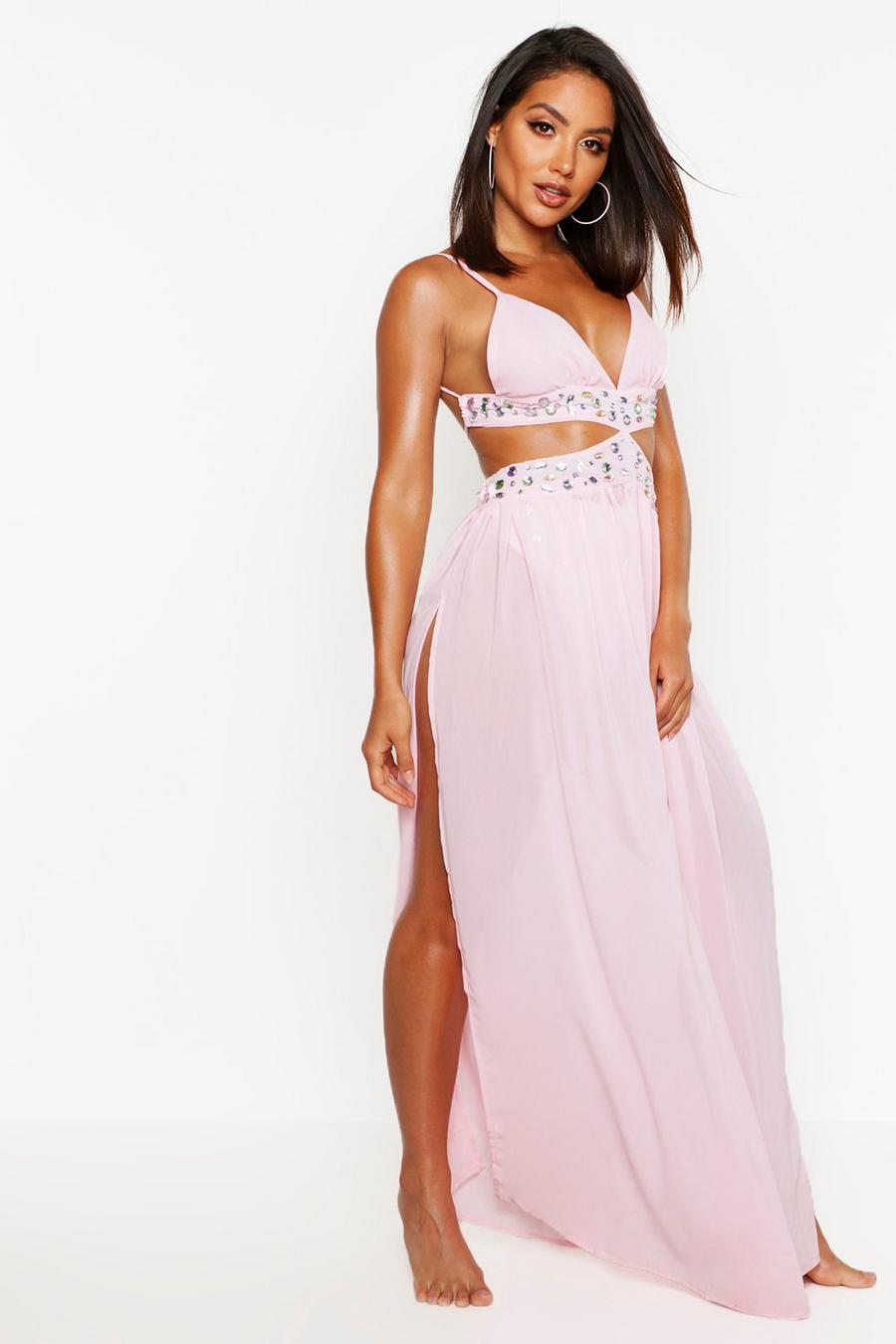 Pink Jewelled Maxi Beach Dress image number 1