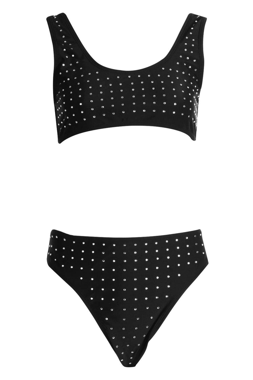 Rhinestone Crop High Waist Bikini boohoo UK