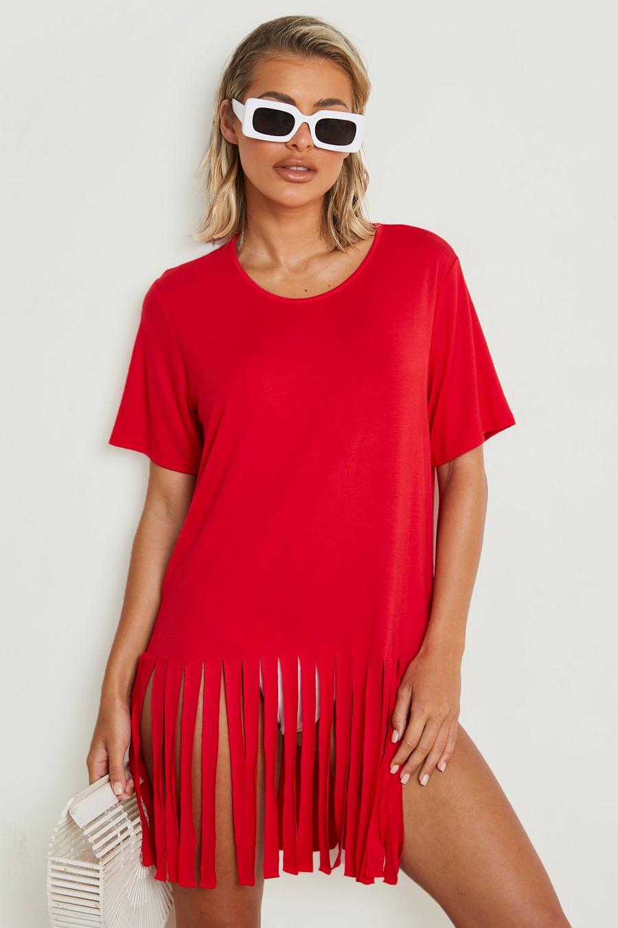 Red röd Strandklänning med fransar