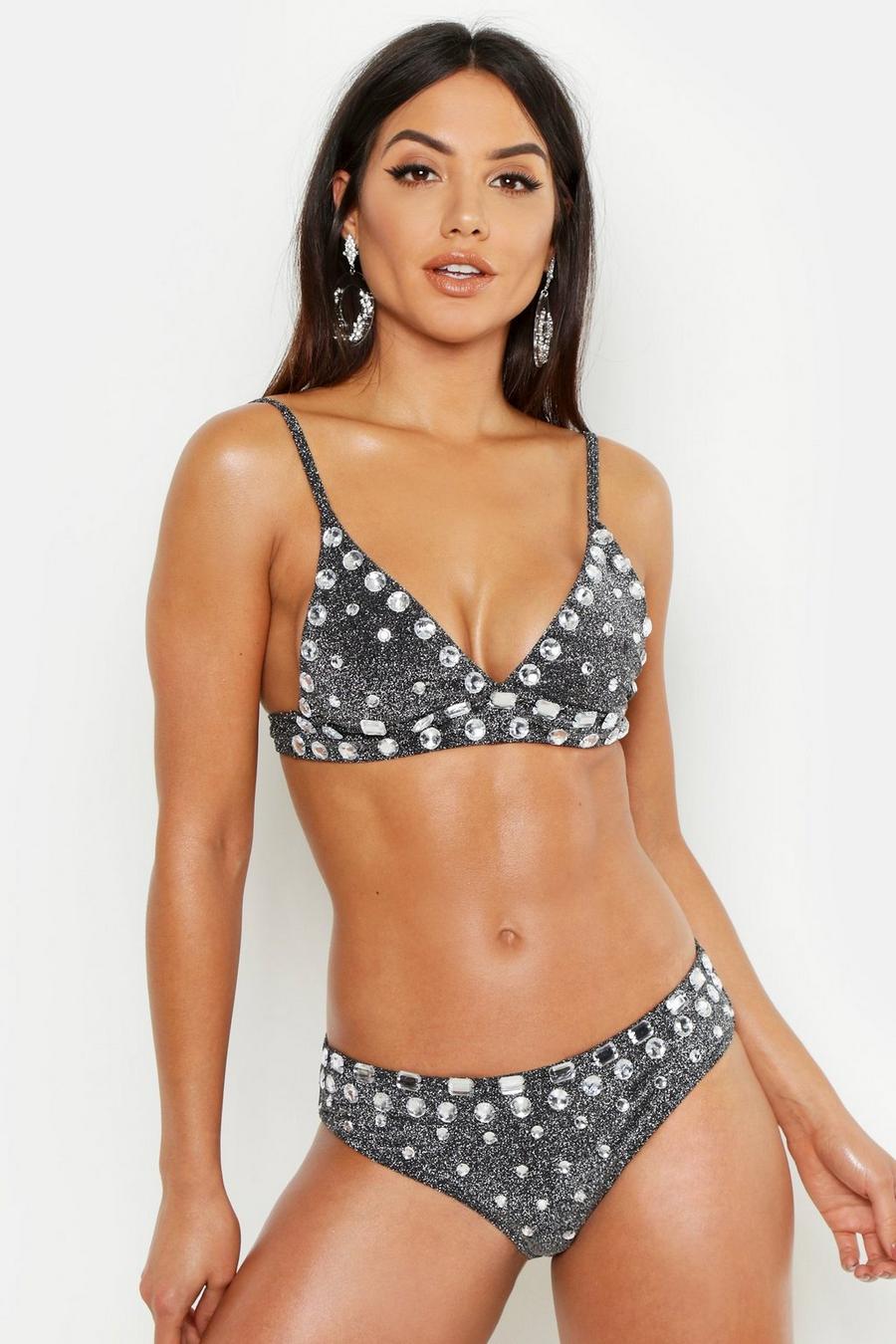 Bikini triangle à strass et paillettes Premium image number 1