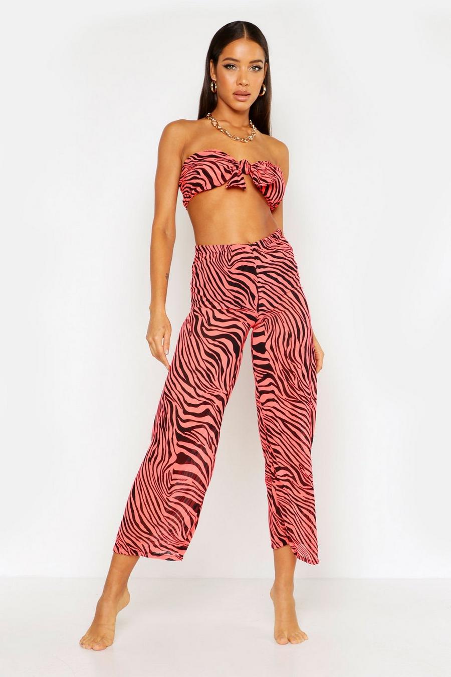 Neon Tiger Bandeau & Culottes Beach Co-Ord image number 1