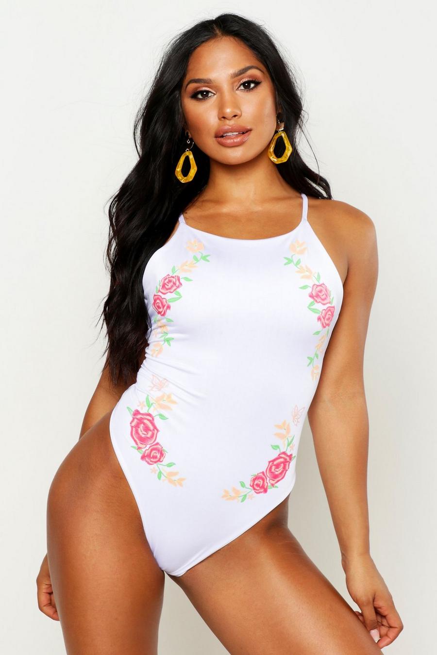Floral Print Square Neck Low Back Swimsuit image number 1