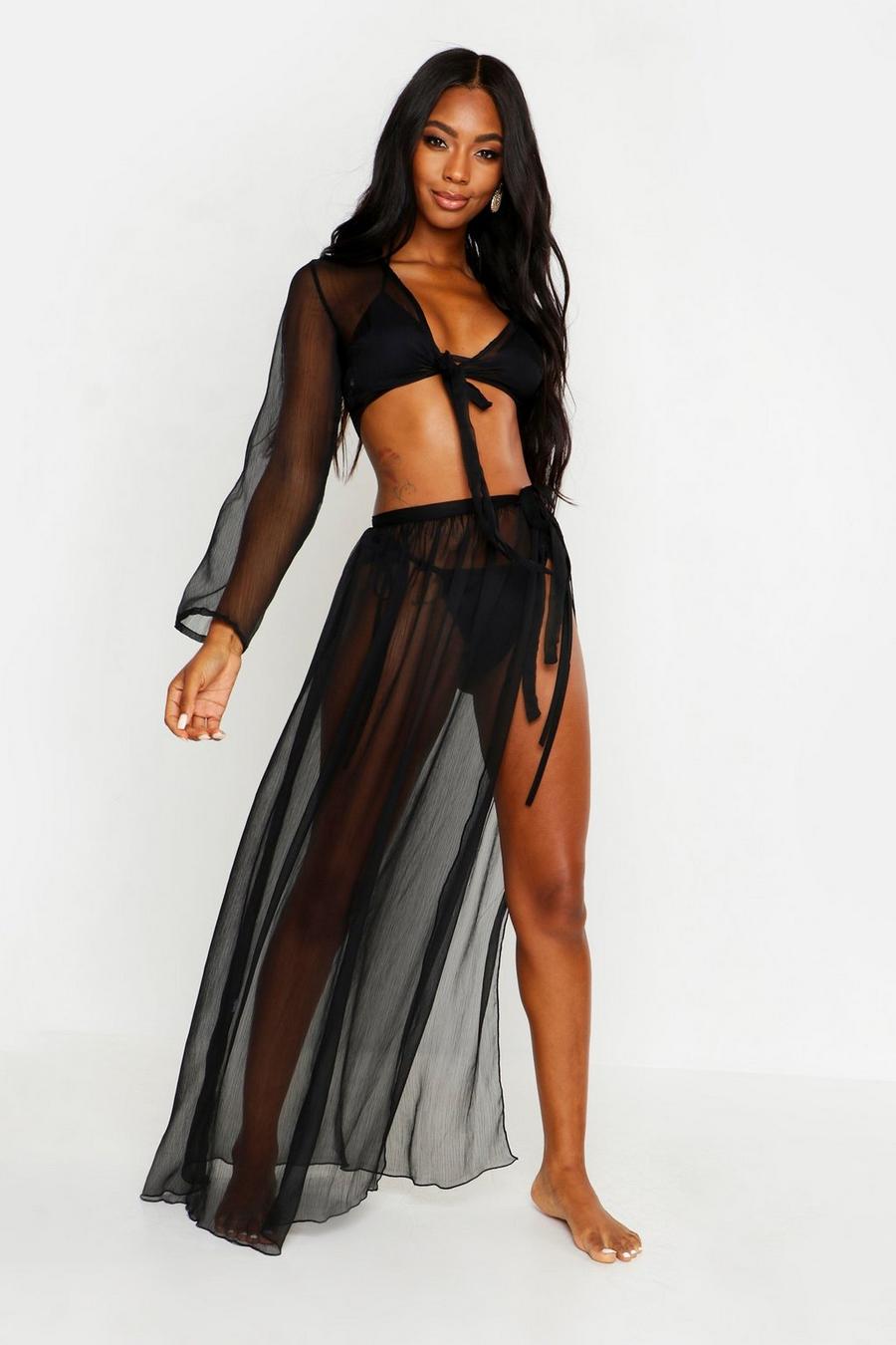 Sheer Tie Front Top & Maxi Beach Co-Ord image number 1