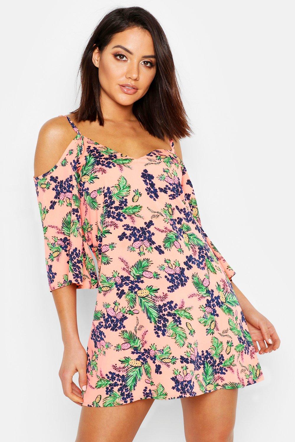 pineapple cold shoulder dress