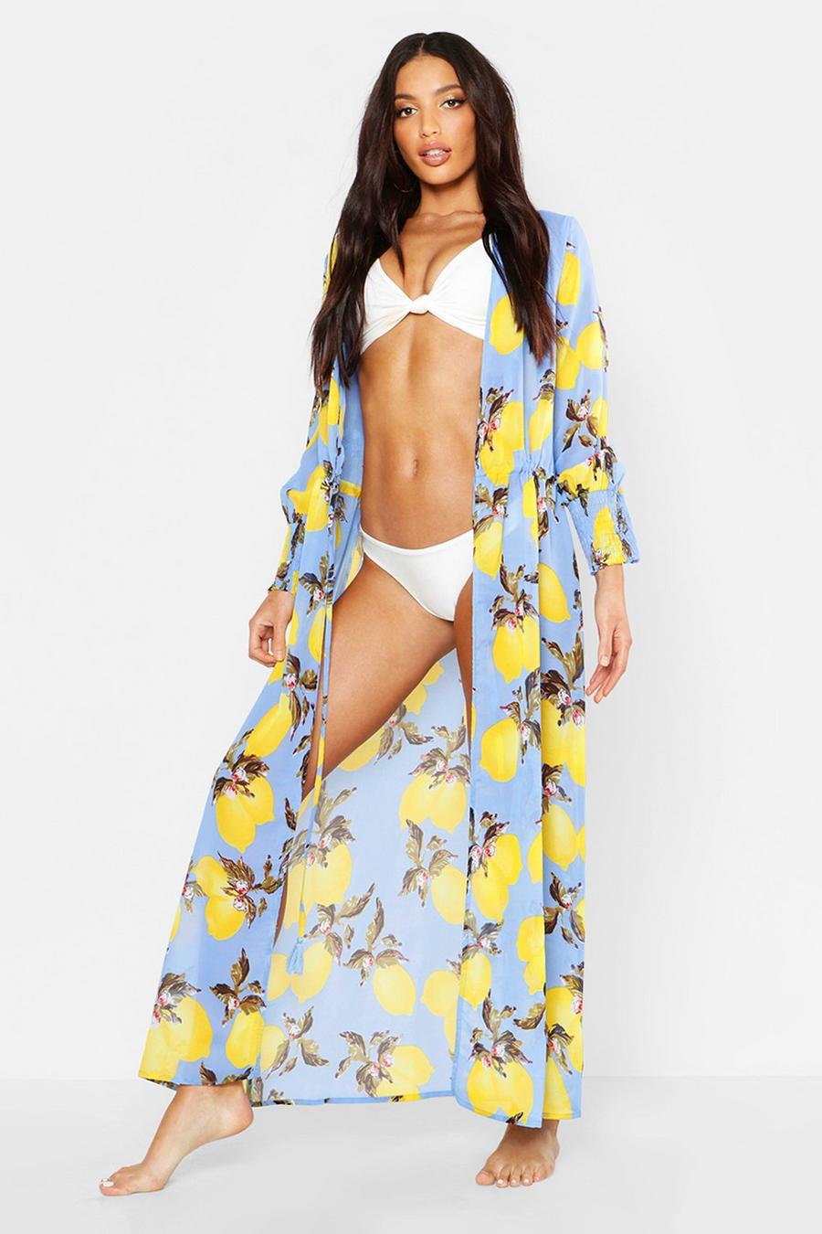 Kimono de plage maxi imprimé citrons image number 1
