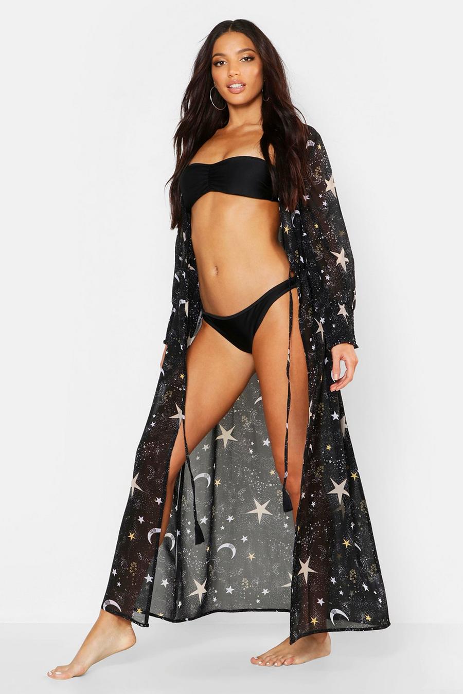 Kimono de plage maxi à imprimé étoiles galaxie image number 1