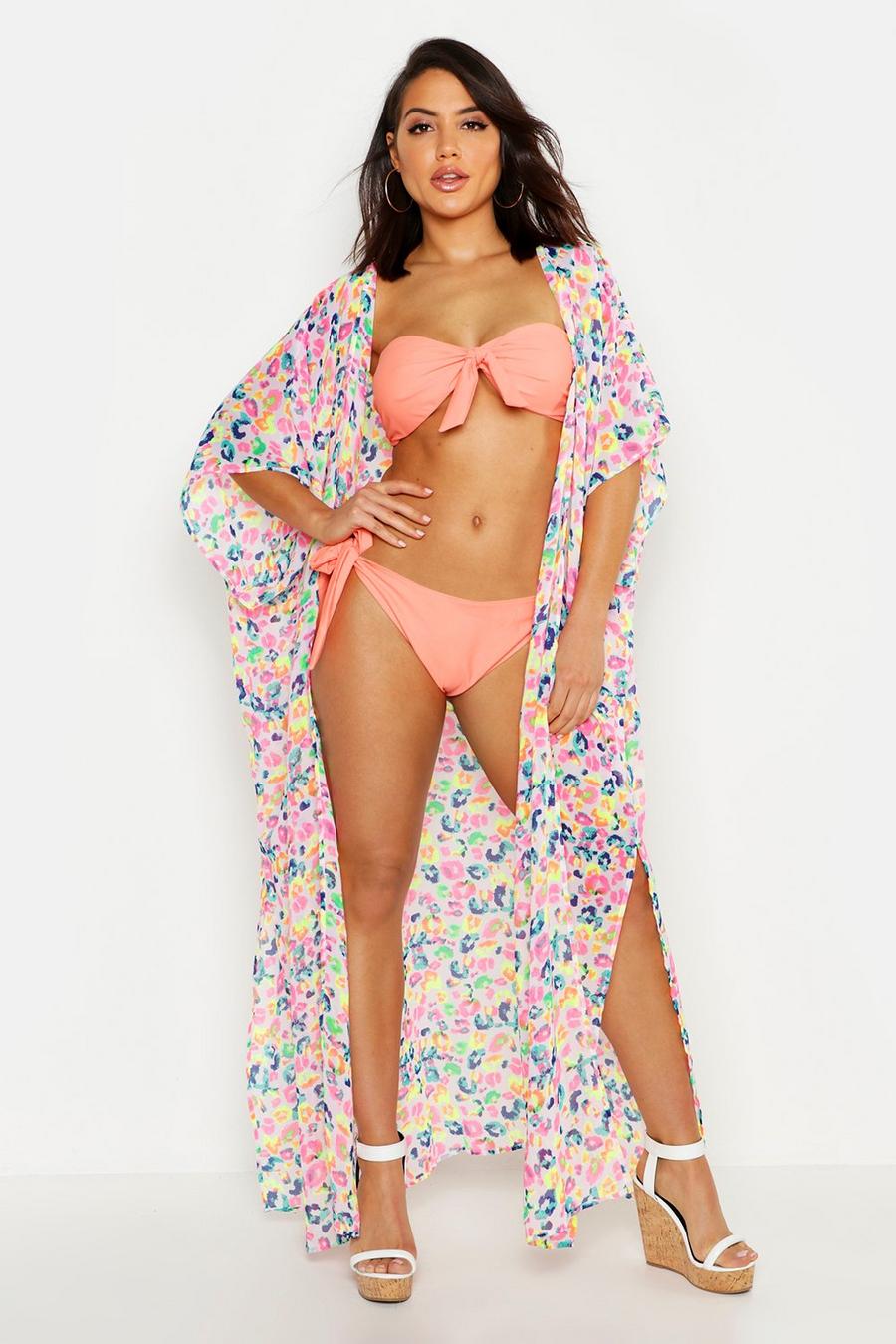 Multi Neon Leopard Maxi Beach Kimono image number 1
