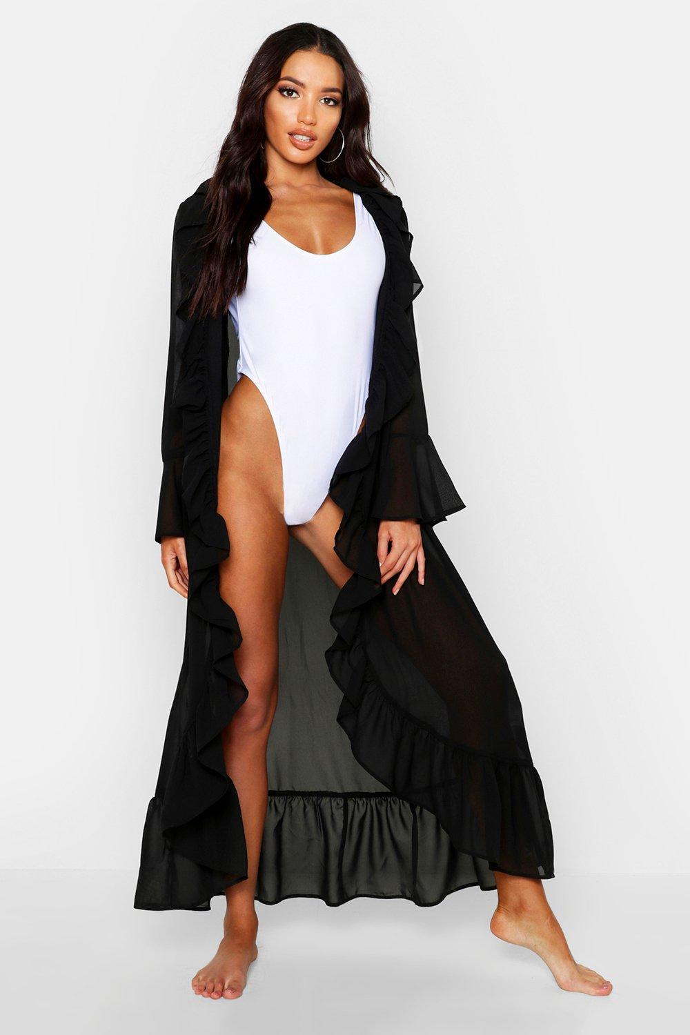 black maxi beach kimono