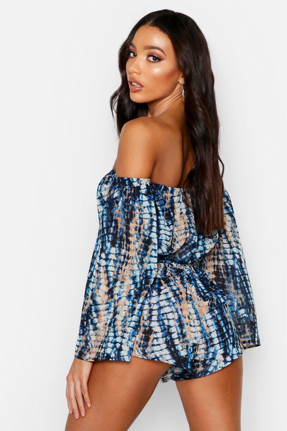 Tie dye off store the shoulder romper