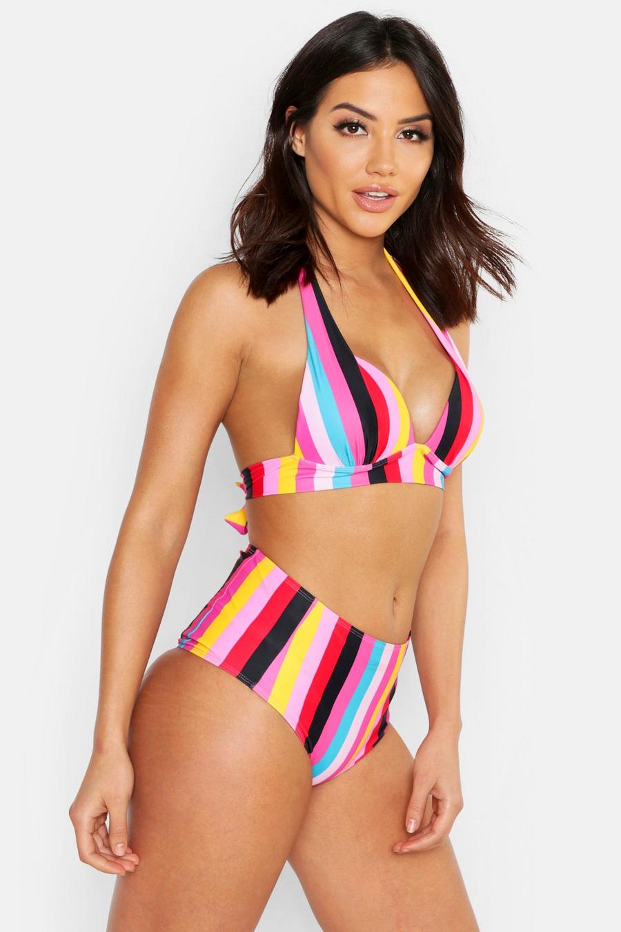 Pink Mixa & Match Push-up bikinitopp med regnbågsfärgade ränder image number 1