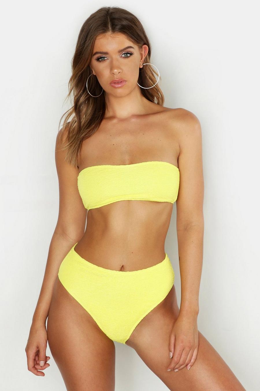 Yellow Mixa & Matcha Bikinitrosa med struktur, hög midja och hög benskärning image number 1