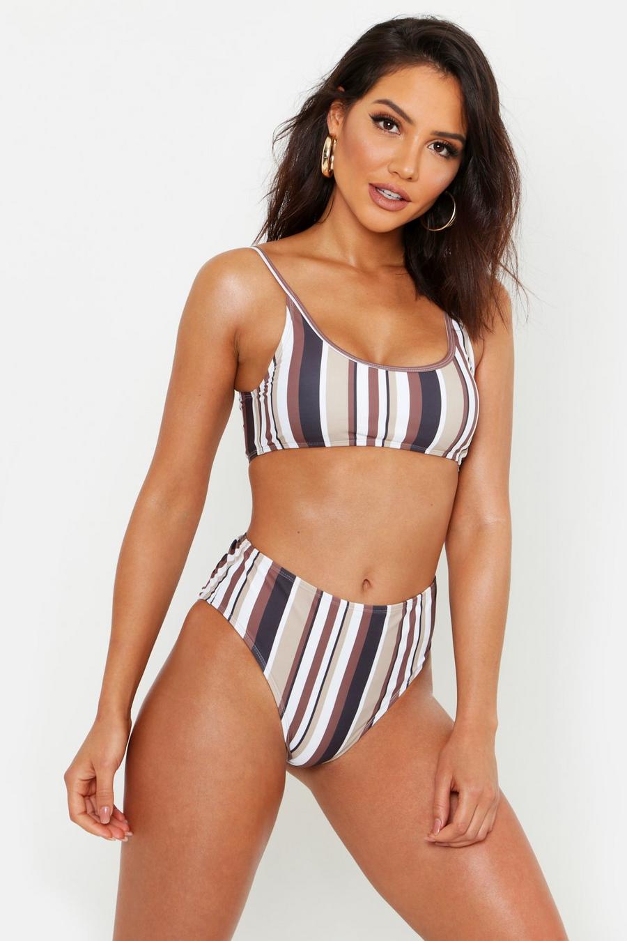 Brown Striped Super Cropped Bikini image number 1