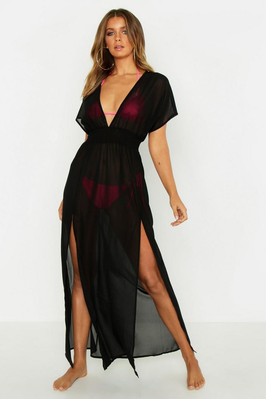Black Split Leg Chiffon Beach Maxi Dress image number 1