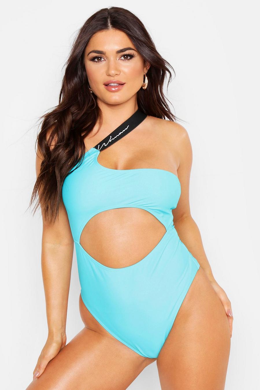 Turquoise Woman Cut Out Swimsuit image number 1