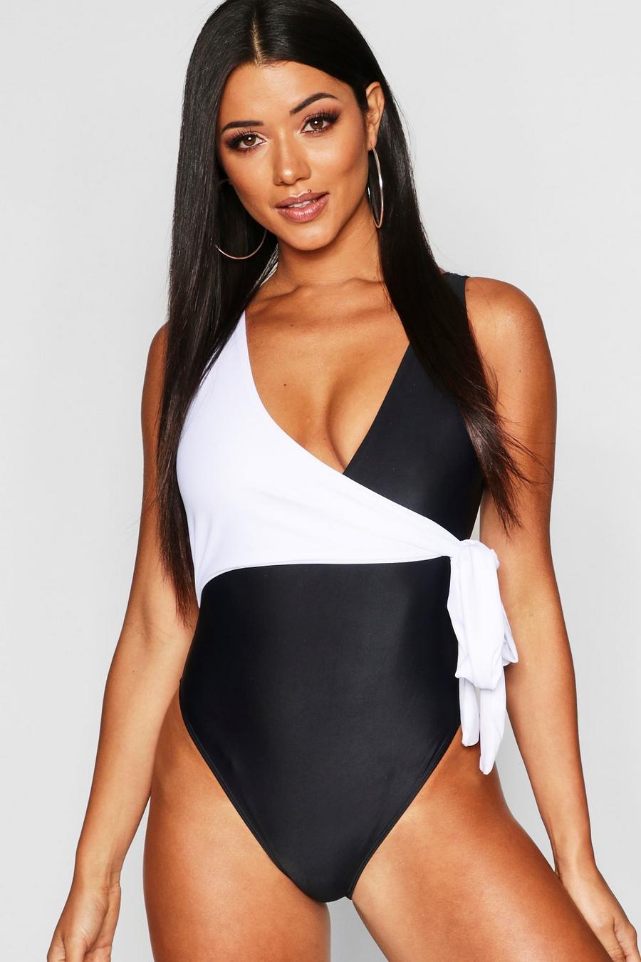 White Contrast Wrap Swimsuit image number 1