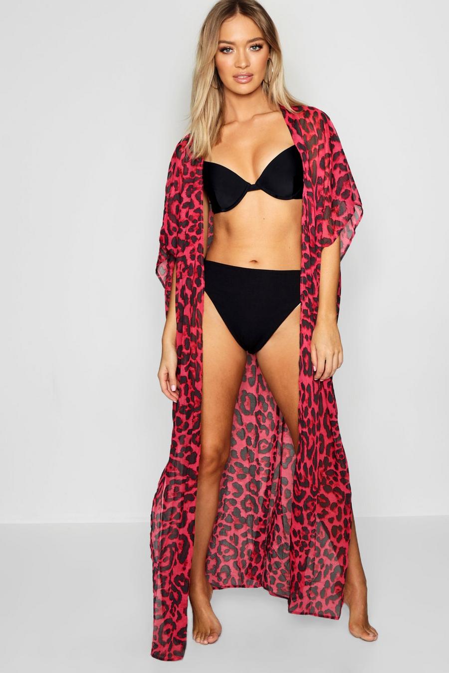 Leopard Print Maxi Beach Kimono image number 1