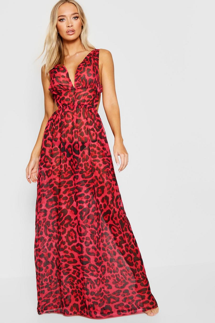 Vestido largo playero con estampado de leopardo image number 1