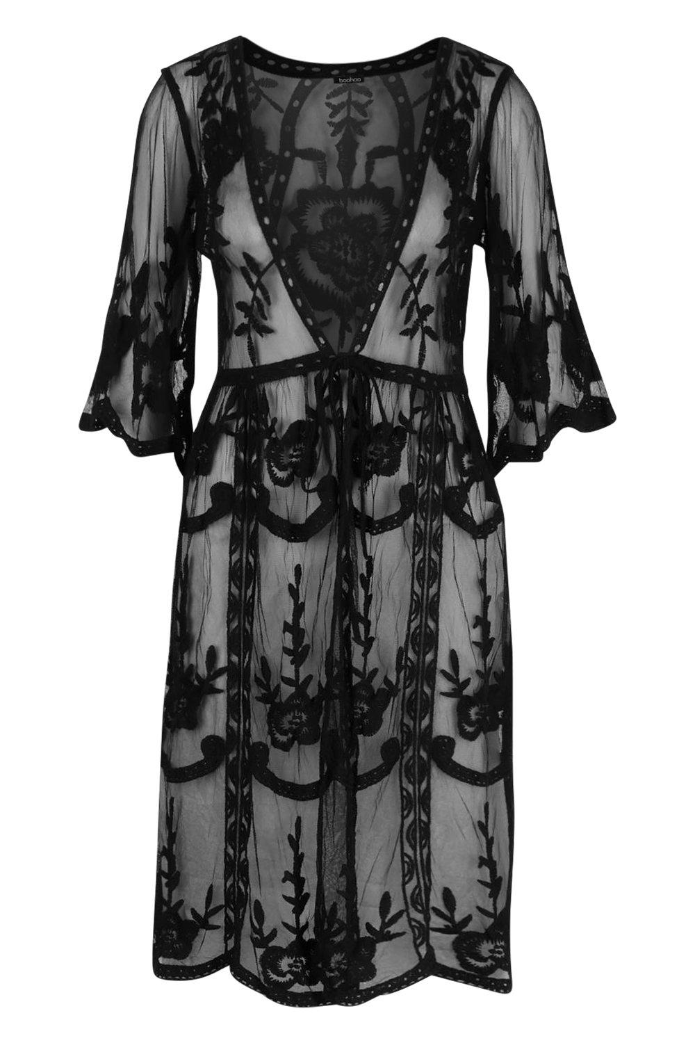 Long black lace cover up deals