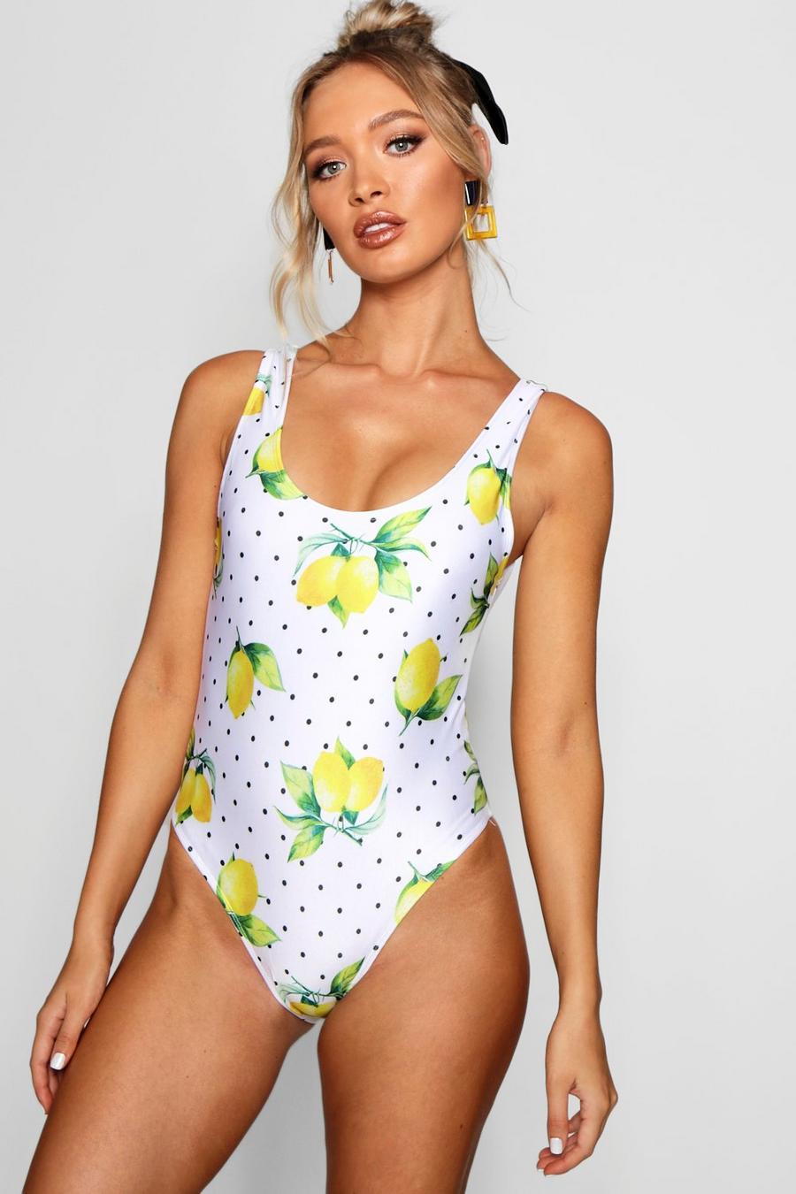 Badeanzug mit weitem Halsausschnitt in Zitronen-Print image number 1