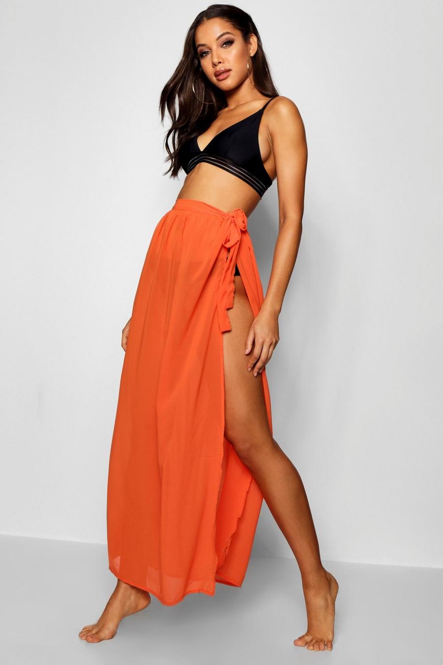 Orange Neave Wrap Skirt Beach Sarong image number 1