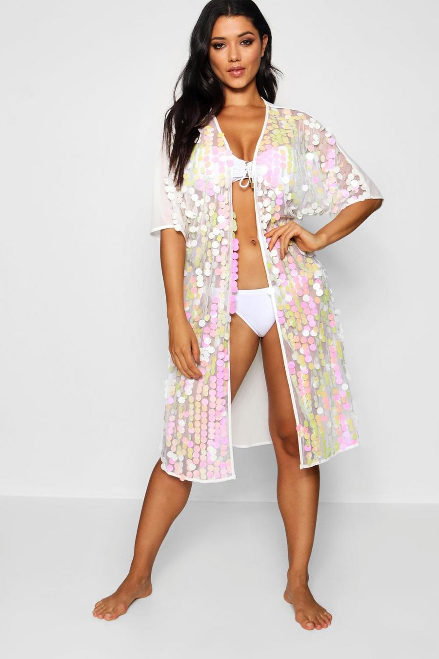 Kimono maxi de playa con lentejuelas de malla image number 1