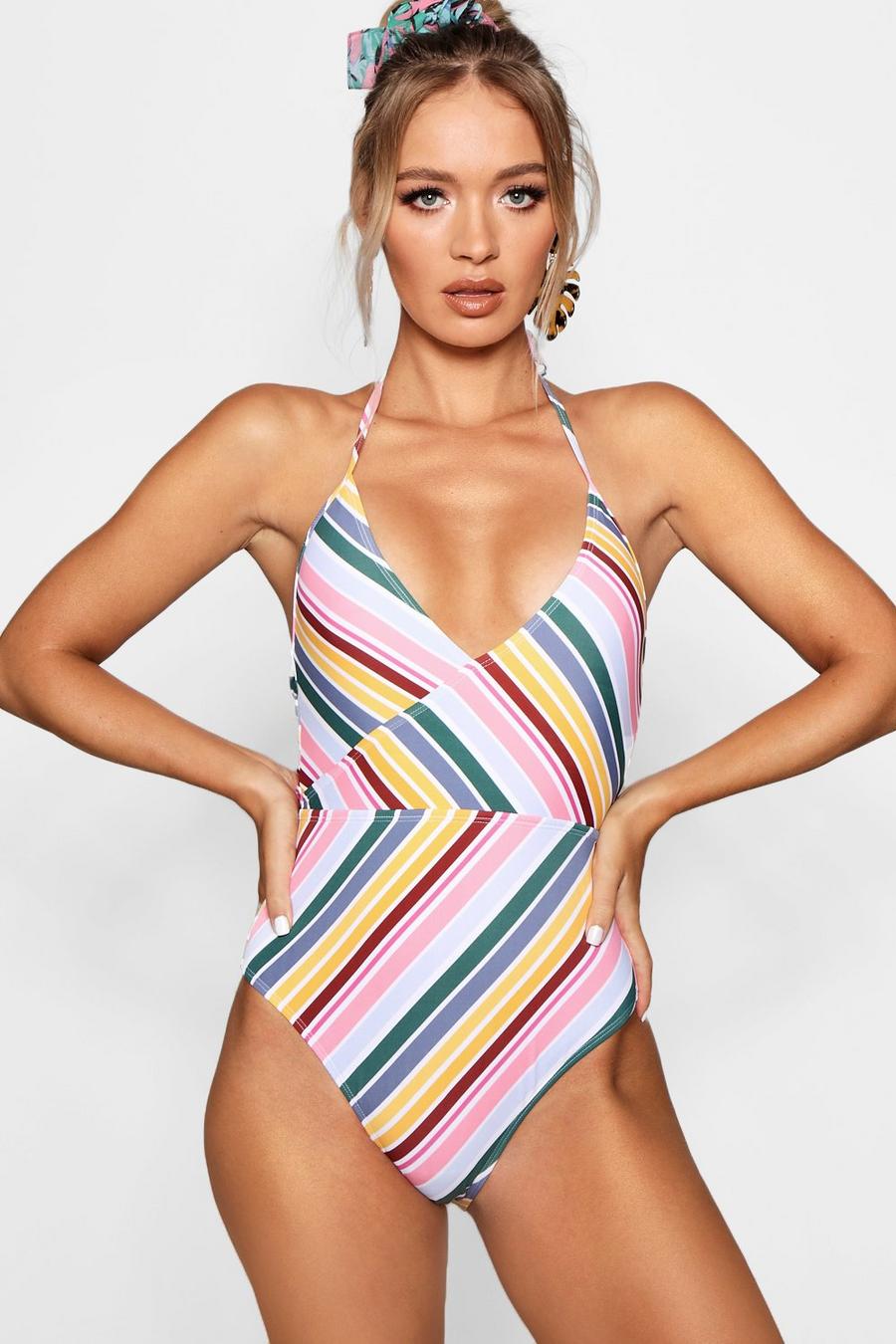 Cairo Rainbow Stripe Wrap Over Swimsuit image number 1