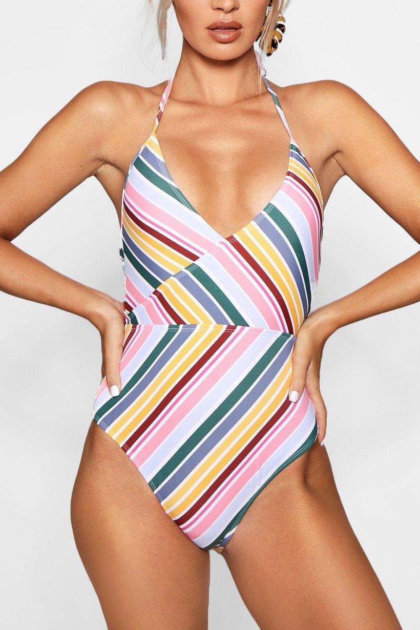 Rainbow striped one piece swimsuit hot sale