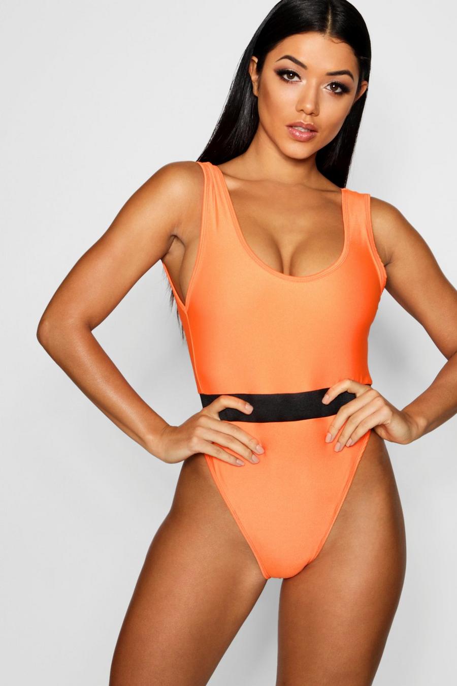 Orange Capri Elastic Trim Swimsuit image number 1