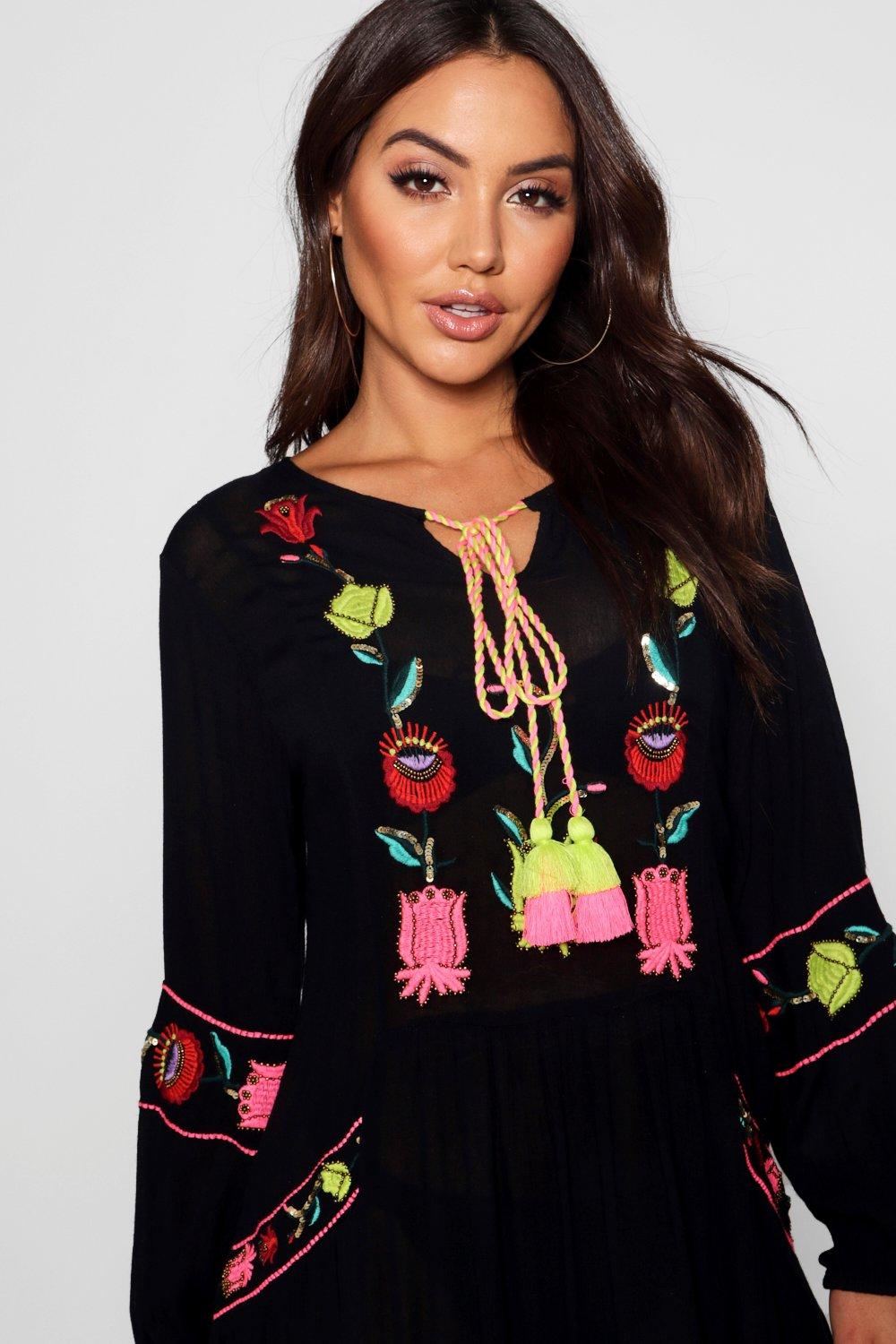 Boohoo black best sale embroidered dress