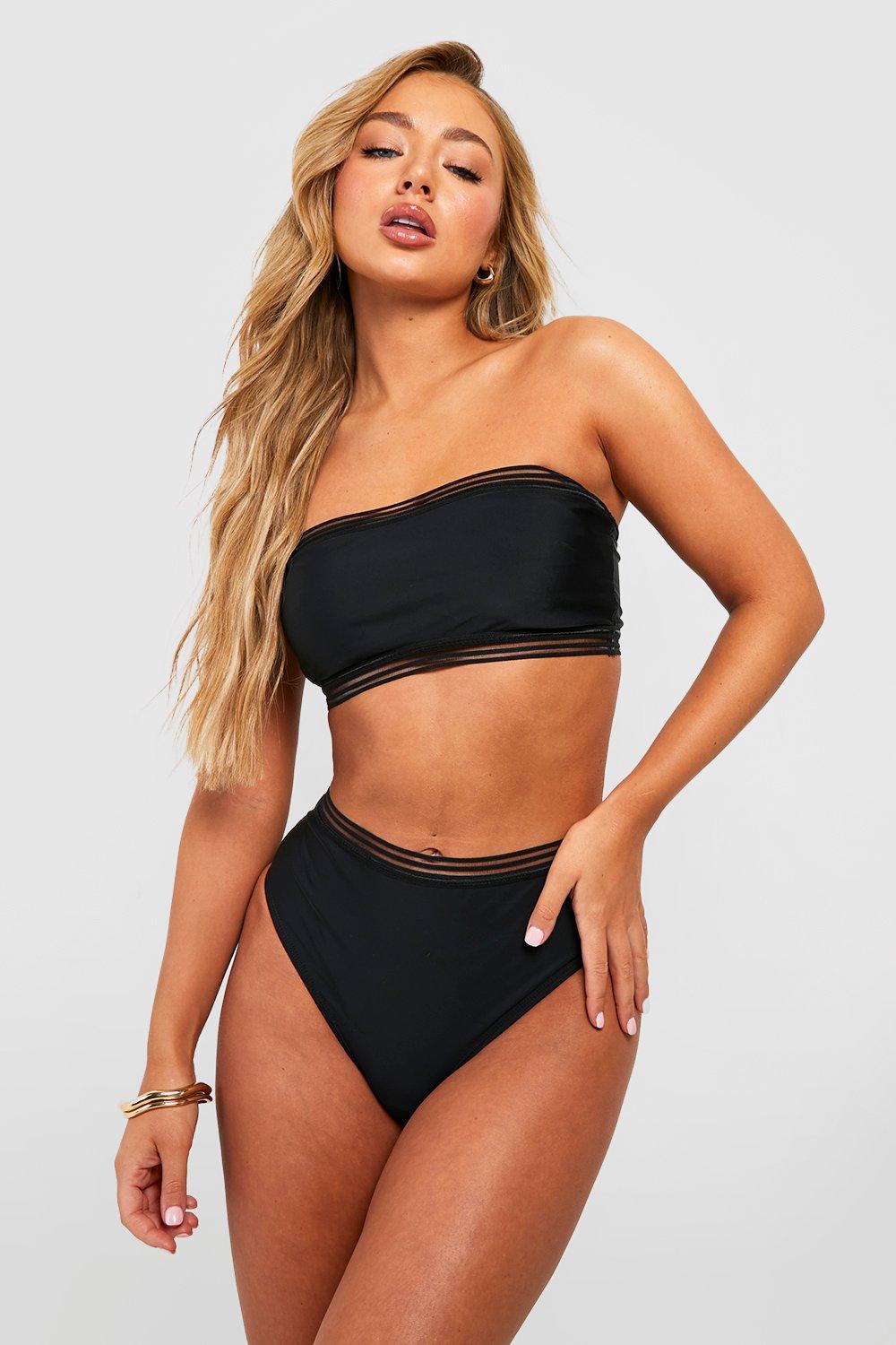 Women's Mesh Detail Bandeau High Waisted Bikini Set