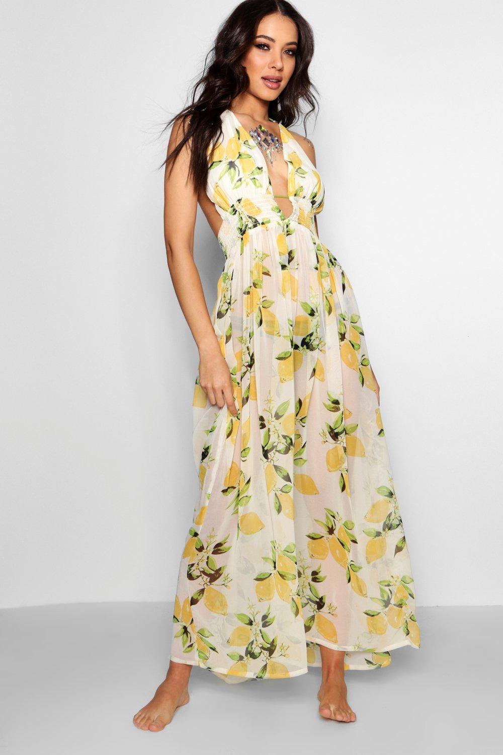 lemon print dress boohoo