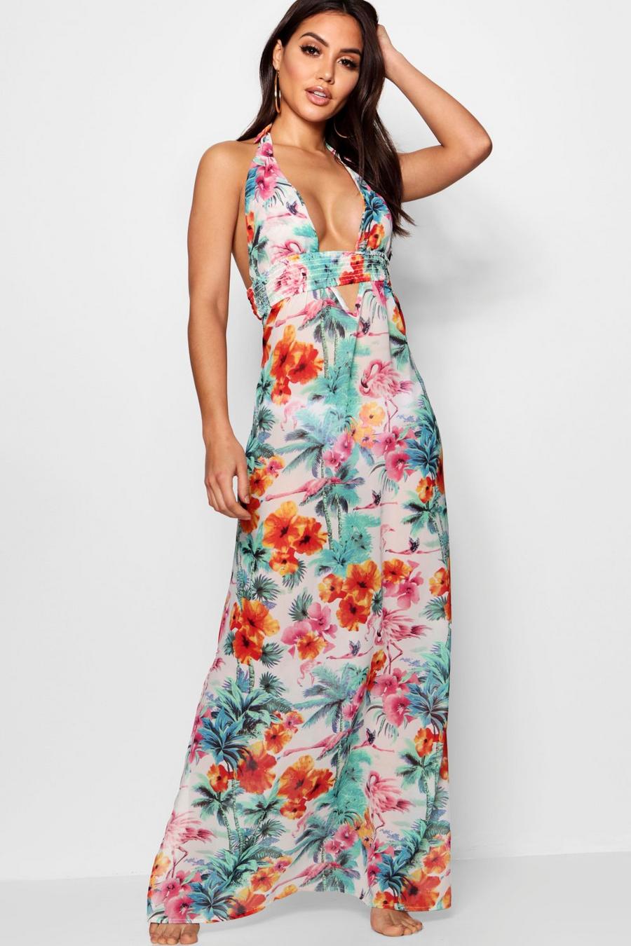 Robe Maxi de plage Tropical flamant rose image number 1