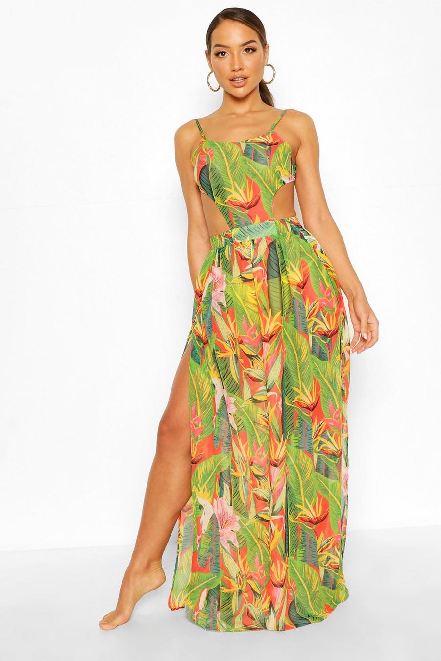 Red Tropicana Cut Out Maxi Beach Dress image number 1