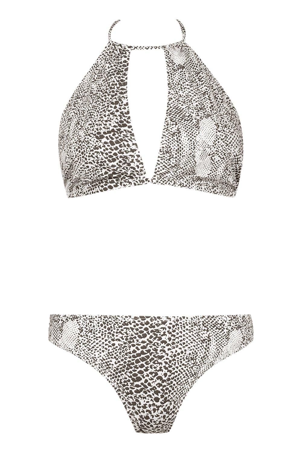 Snake Print Halter Cut Out Bikini boohoo
