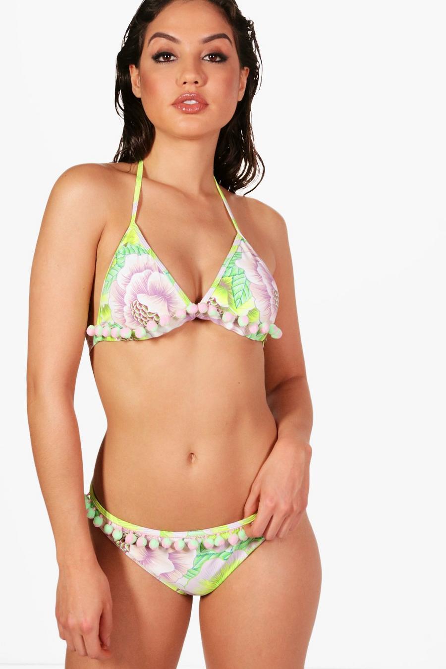 Toledo Neon Citrus Pom Pom Triangle Bikini image number 1