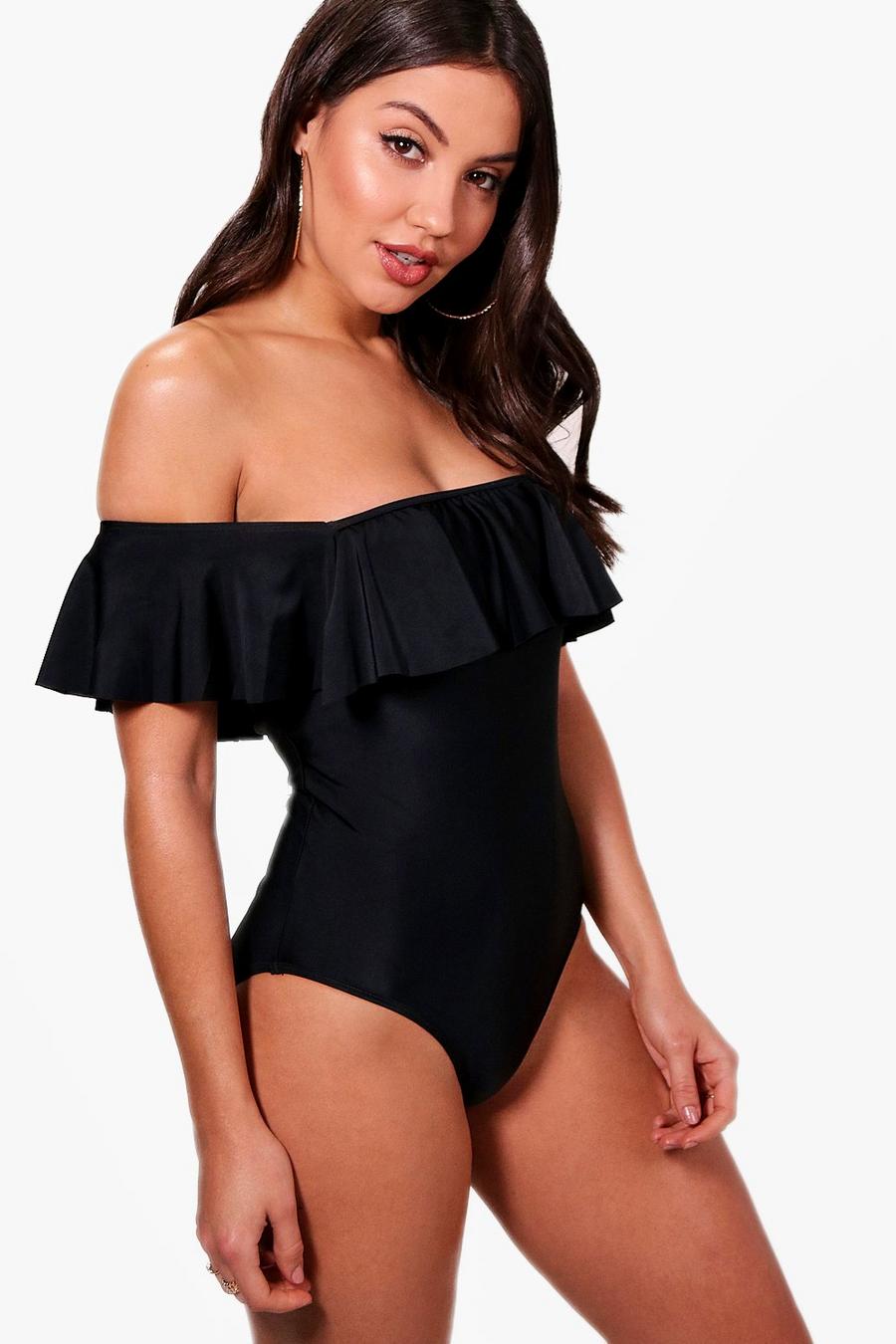 Black Rome Off The Shoulder Ruffle Swimsuit image number 1
