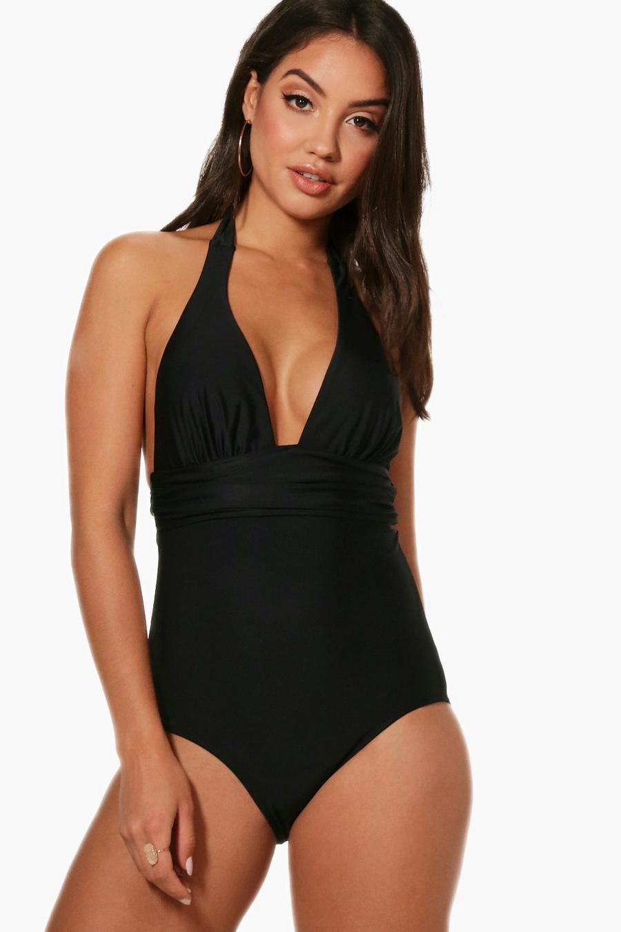 Plunge Halterneck Swimsuit, Black image number 1