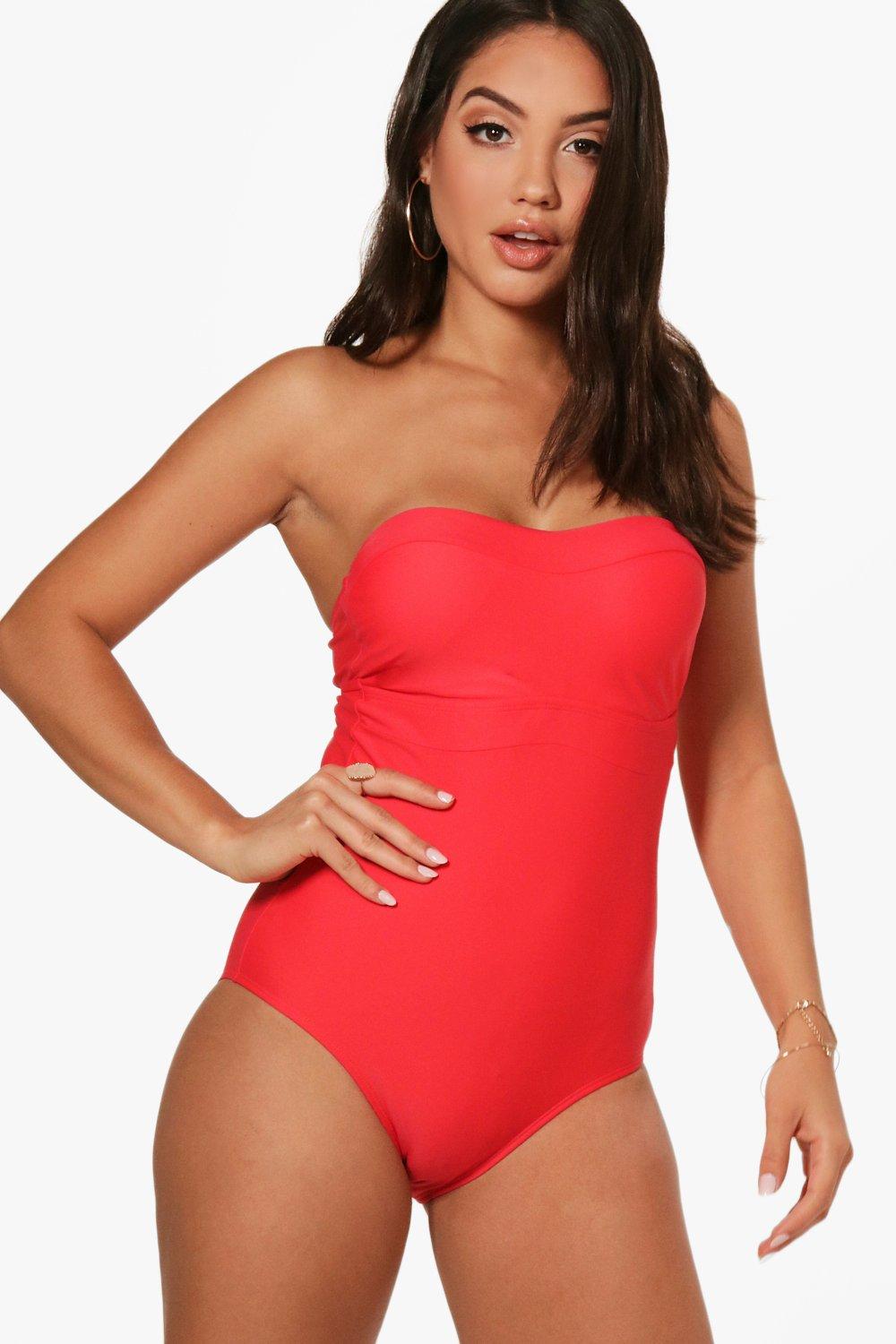 red bandeau swimsuit