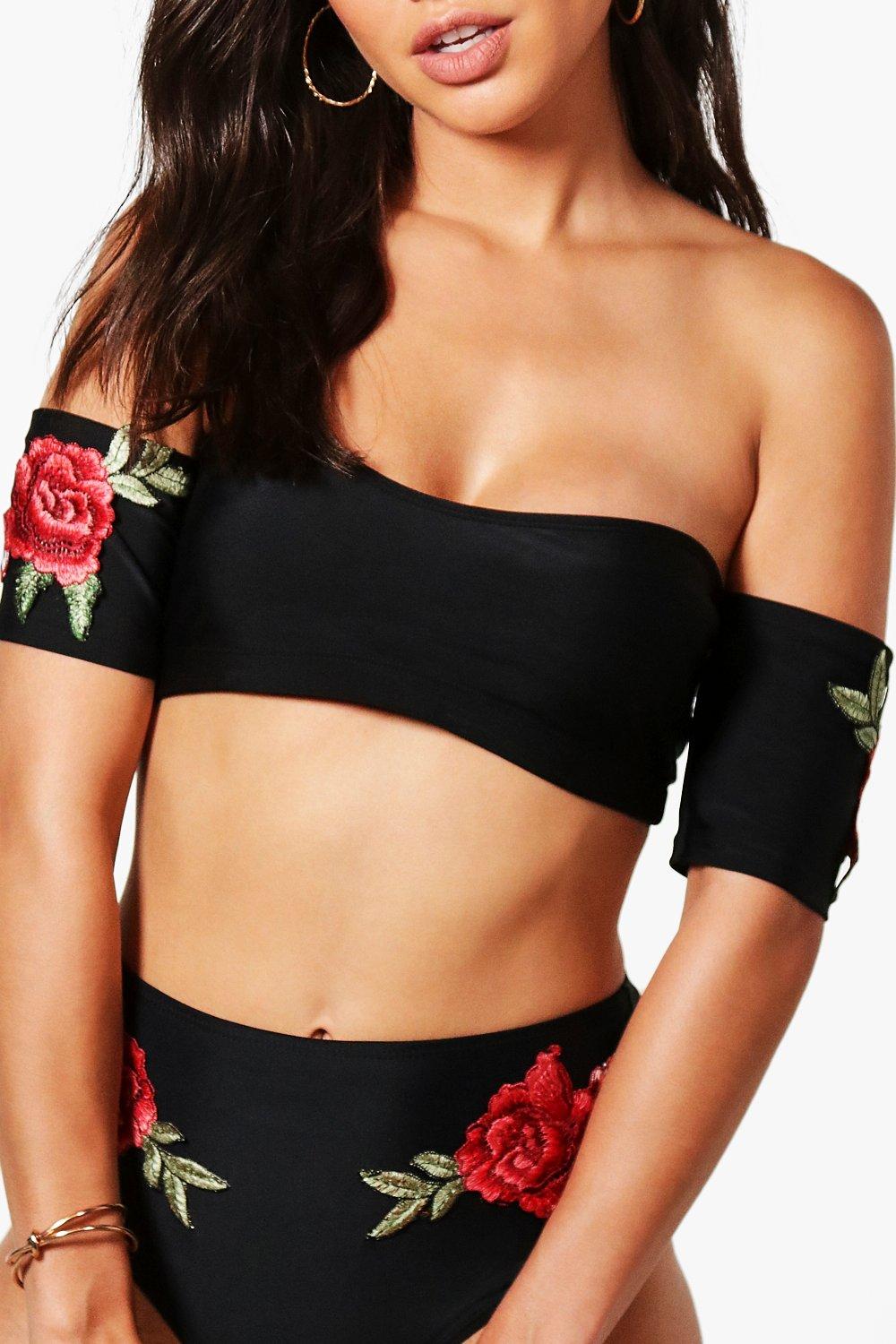 Sydney Boutique Floral Embroidered Bardot Bikini