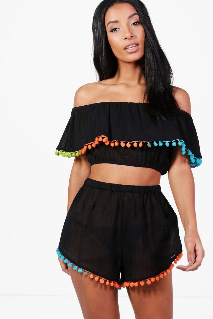 Black Rainbow Neon Pom Pom Beach Co-Ord