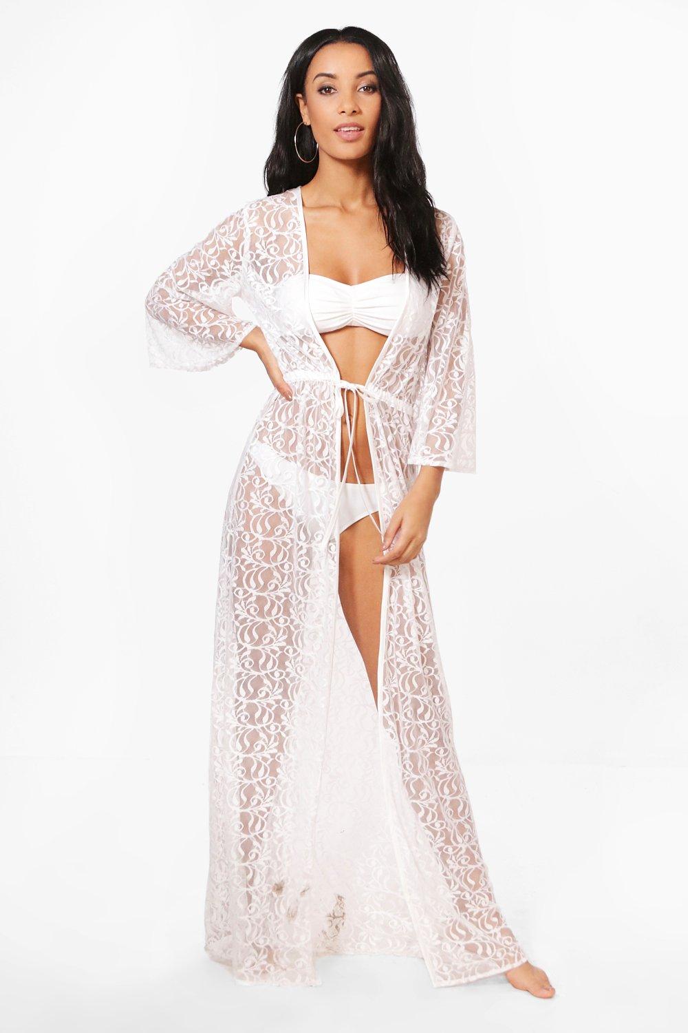 white maxi beach kimono