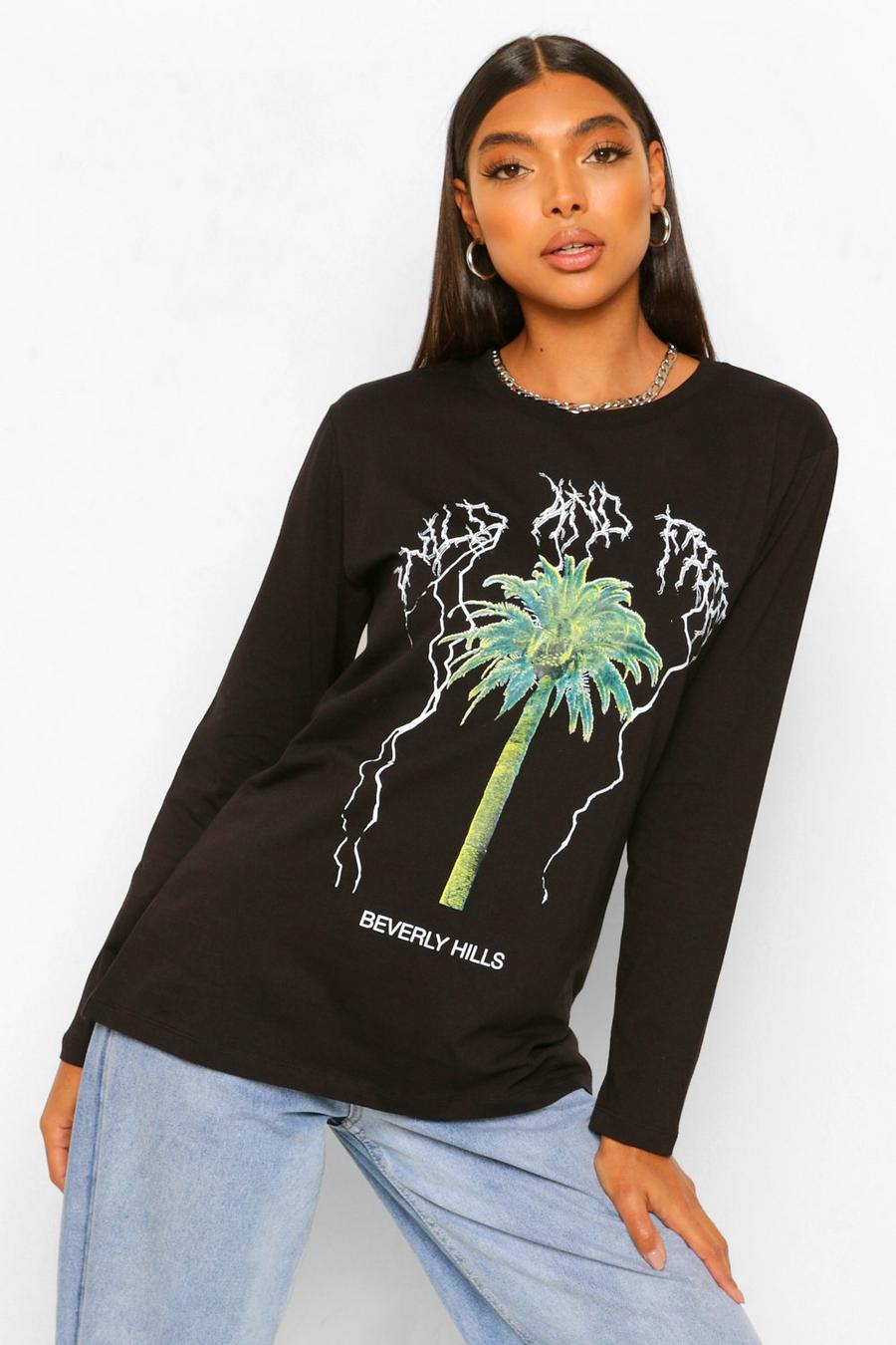 Black Tall Beverly Hills Graphic Long Sleeve T-Shirt image number 1