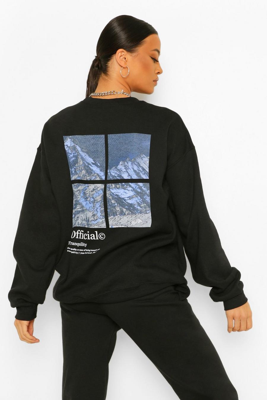 Tall Printed Sweatshirt mit „Official Mountain“-Aufdruck hinten , Schwarz image number 1