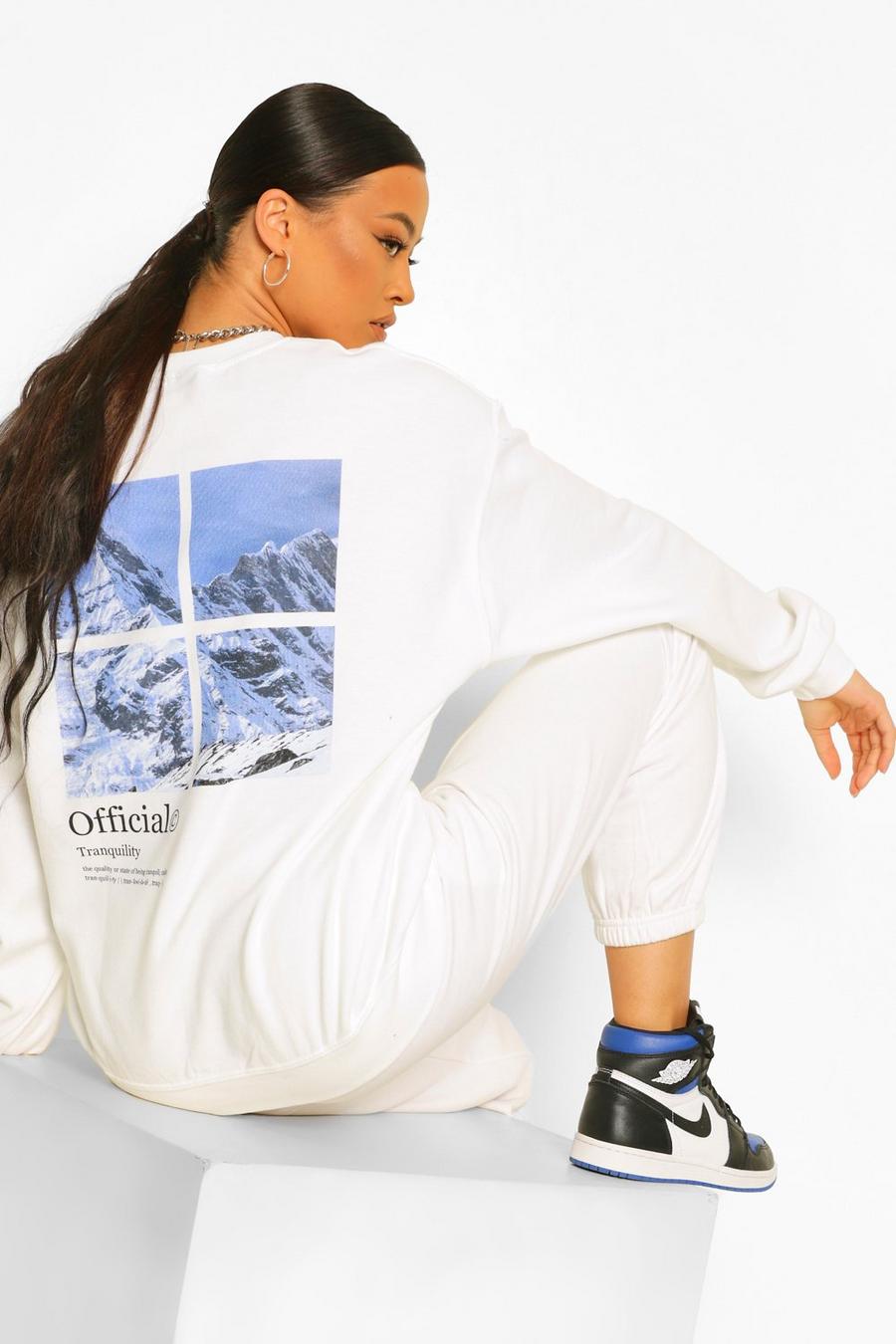 Tall Printed Sweatshirt mit „Official Mountain“-Aufdruck hinten , Weiß image number 1