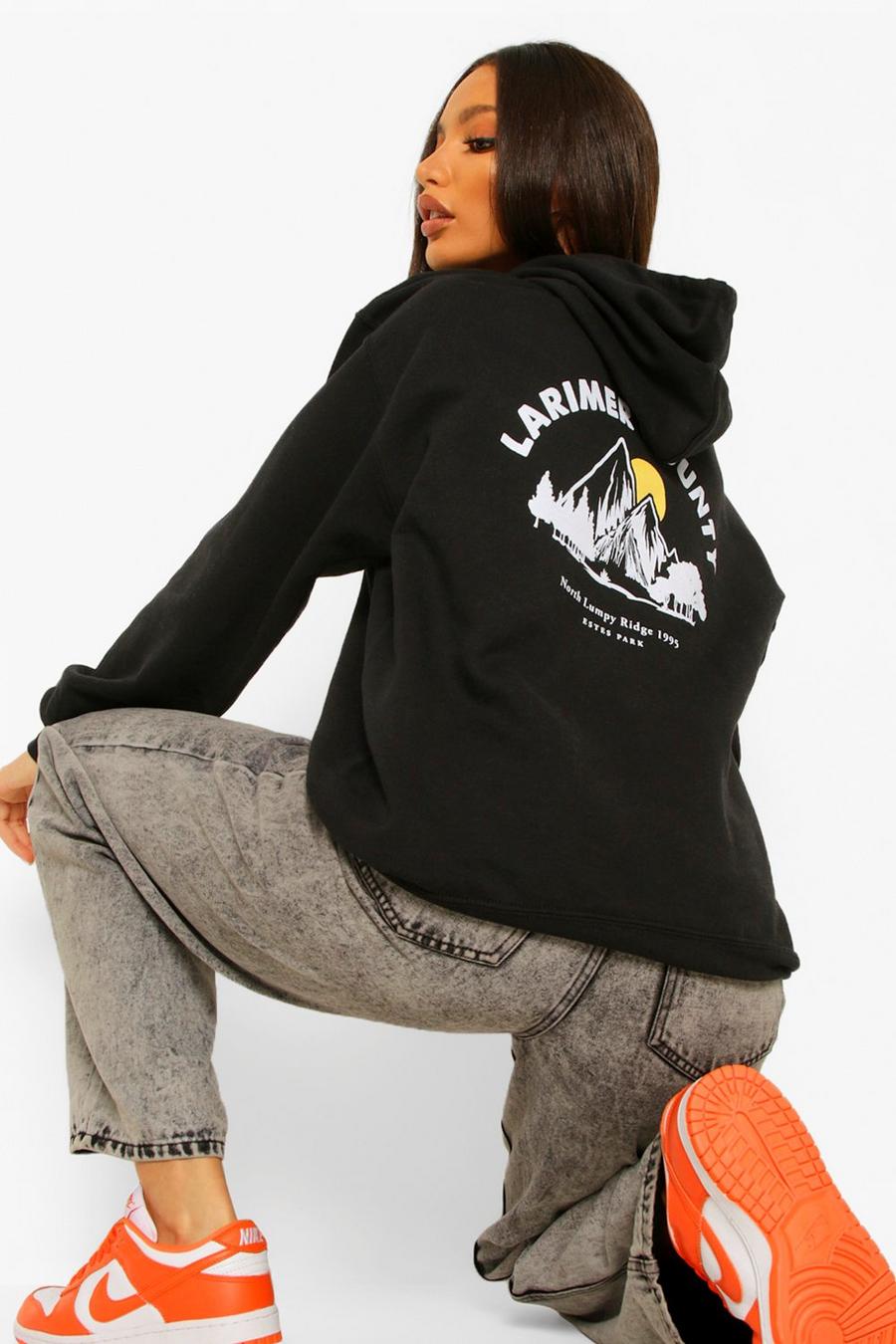 Black Tall Larimer Country Back Print Hoodie image number 1