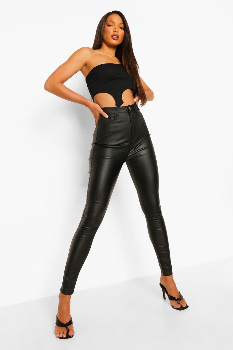 Black Tall Leather Look Skinny Trousers image number 1