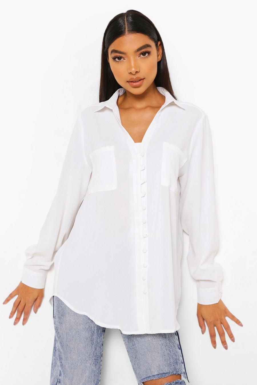 White Tall Geweven Blouse Met Knopen image number 1