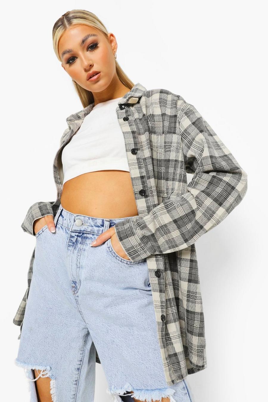 Stone Tall Check Denim Shacket image number 1