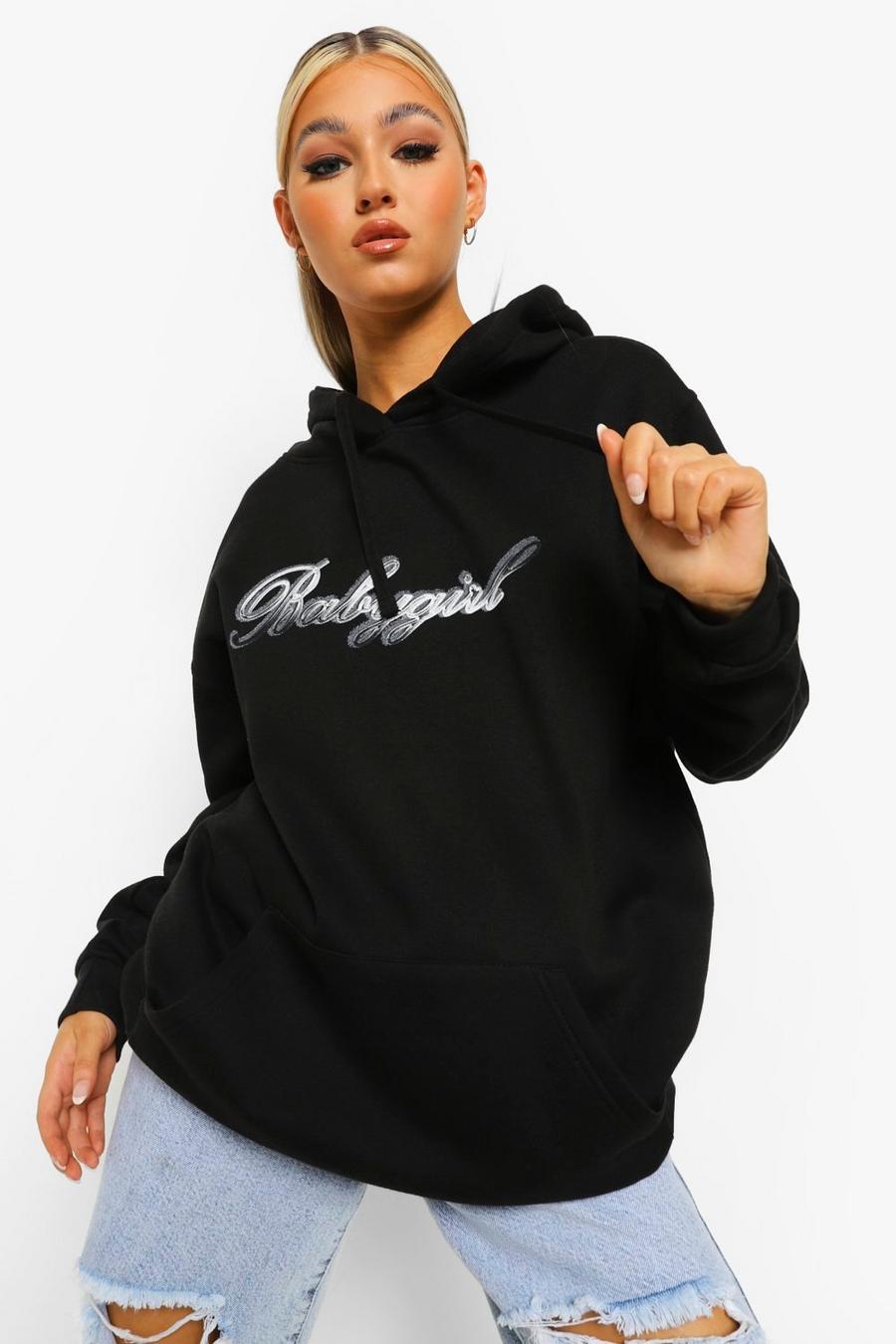 Black Tall - "Babygirl" Oversize hoodie med slogan image number 1